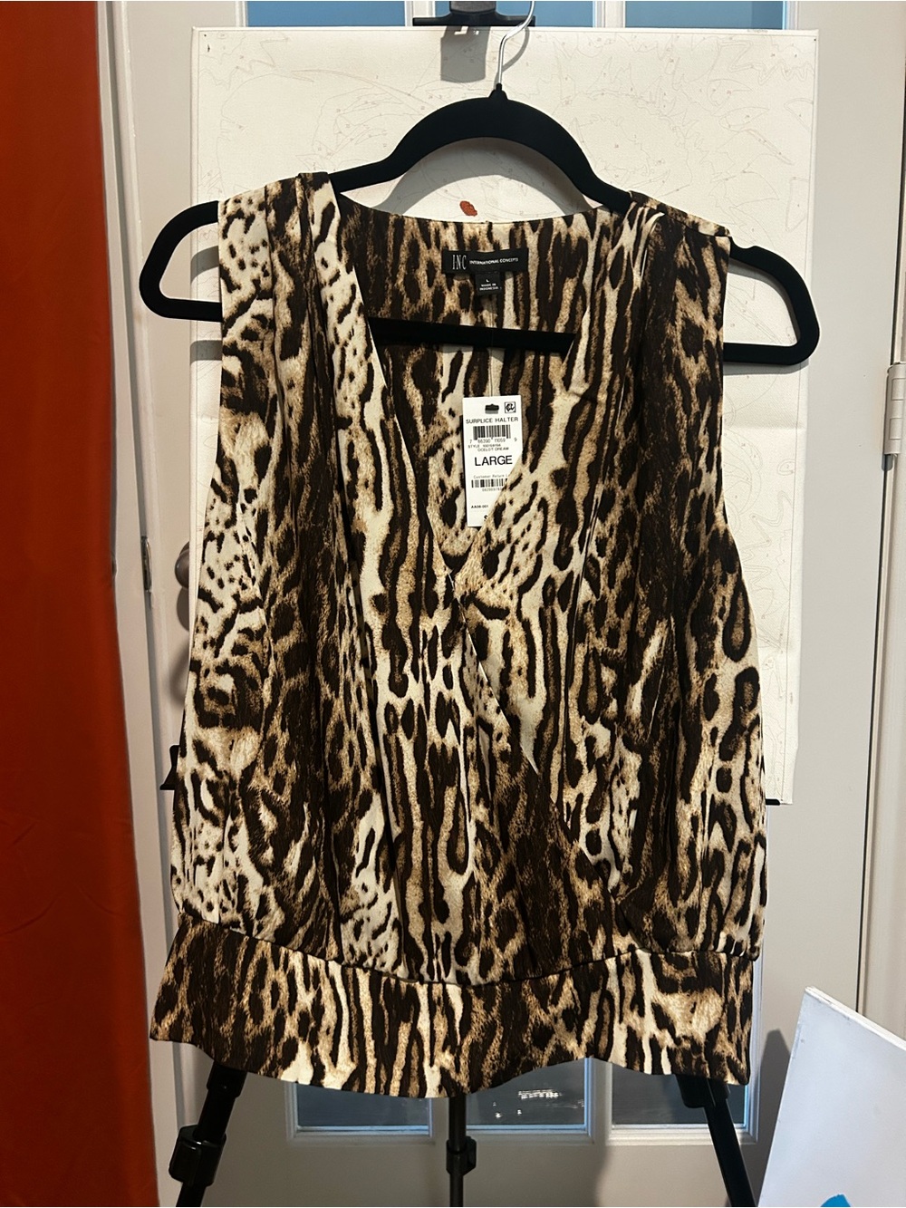INC International Concepts Brown and Beige Leopard Print V-Neck Camisole